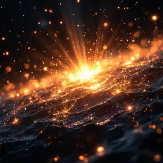 Epic AI creation moment, artificial intelligence creating worlds from light, dramatic lighting, volumetric glow, particles, futuristic cyber aesthetic, cinematic sci-fi style, ultra realistic, high contrast, hero banner for AI platform, no text, 16:9, 4k, photorealistic style, detailed texture, high resolution photography, professional lighting