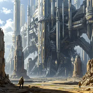 Concept art of an alien civilization, massive structures, epic scale, sci-fi illustration, photorealistic style, detailed texture, high resolution photography, professional lighting