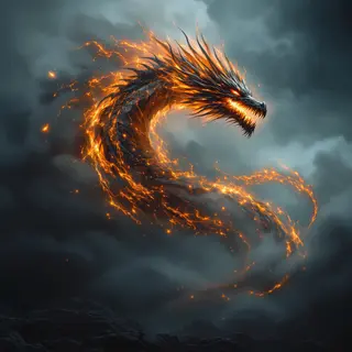 Majestic dragon made of fire and smoke, dark fantasy style, dramatic lighting, ultra detailed, epic composition, photorealistic style, detailed texture, high resolution photography, professional lighting
